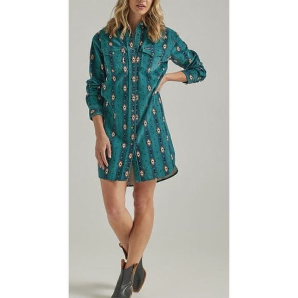 Wrangler Retro  Women's Southwestern Print Long Sleeve Mini Dress Size XL - Picture 4 of 8
